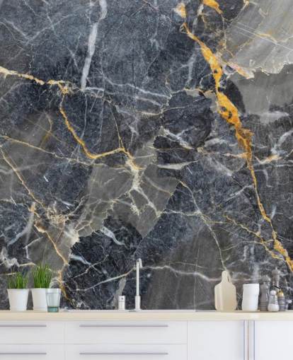 papier peint mural en marbre gris et doré appelé Grey with Gold Marble pour les salles de bain ou les cuisines