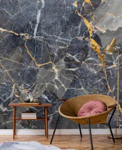 Tapetentapete aus grauem und goldenem Marmor namens Grey with Gold Marble für Badezimmer oder Küchen