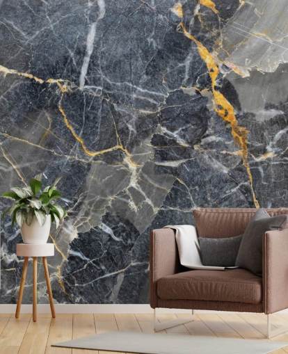 grey and gold marble wallpaper mural called Grey with Gold Marble for bathrooms or kitchens
