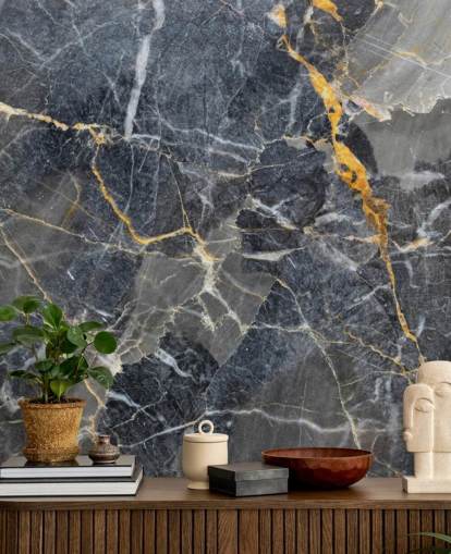 Tapetentapete aus grauem und goldenem Marmor namens Grey with Gold Marble für Badezimmer oder Küchen