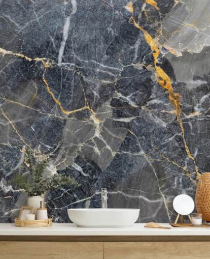 mural de papel de parede de mármore cinza e dourado chamado Grey with Gold Marble para banheiros ou cozinhas