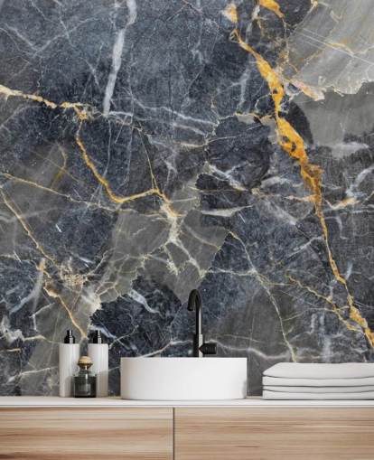 papier peint mural en marbre gris et doré appelé Grey with Gold Marble pour les salles de bain ou les cuisines