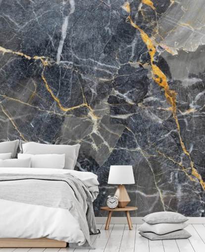 grijze en gouden marmeren behangmuurschildering genaamd Grey with Gold Marble voor badkamers of keukens