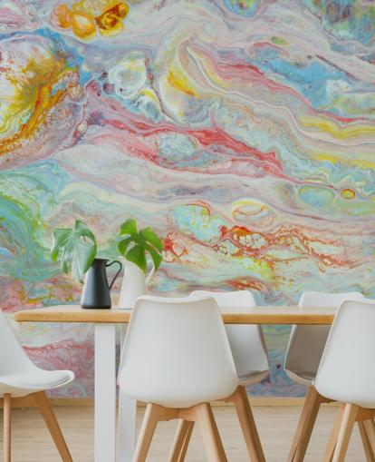 regnbue marmor tapet veggmaleri kalt Multicolor Marble for soverom og stuer