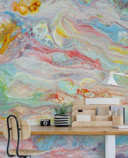 regnbue marmor tapet vægmaleri kaldet Multicolor Marble til soveværelser og stuer
