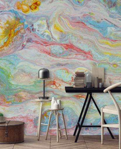 mural de papel de parede de mármore arco-íris chamado Mármore multicolorido para quartos e salas de estar