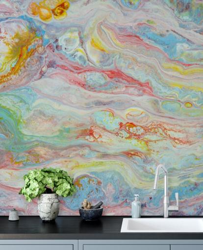 mural de papel pintado de mármol arcoíris llamado mármol multicolor para dormitorios y salas de estar