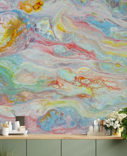 rainbow marble wallpaper mural called Multicolor Marble for bedrooms and living rooms