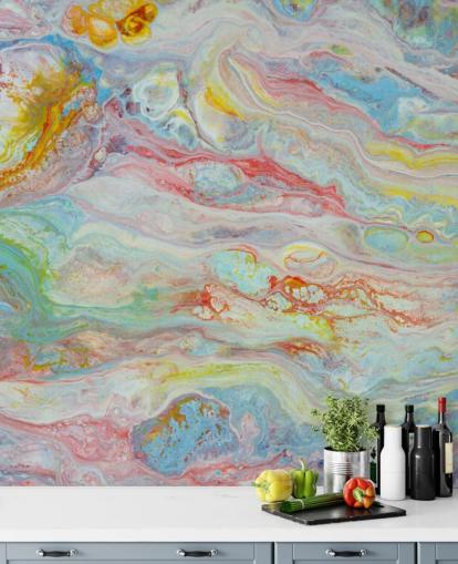 carta da parati murale in marmo arcobaleno chiamato Multicolour Marble per camere da letto e salotti