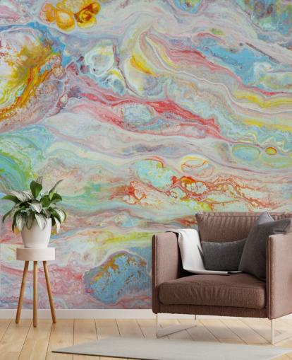 mural de papel de parede de mármore arco-íris chamado Mármore multicolorido para quartos e salas de estar