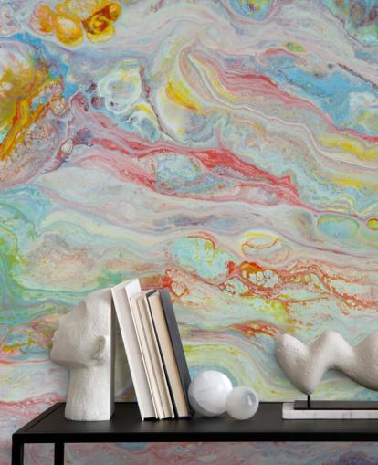 mural de papel pintado de mármol arcoíris llamado mármol multicolor para dormitorios y salas de estar