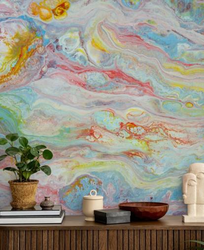 rainbow marble wallpaper mural called Multicolour Marble for bedrooms and living rooms