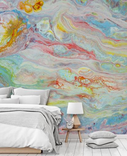 mural de papel de parede de mármore arco-íris chamado Mármore multicolorido para quartos e salas de estar