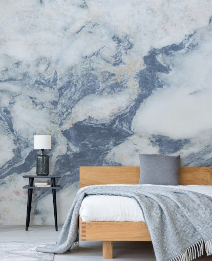 mural de papel pintado de mármol azul personalizable llamado Blue Marble Effect para cocinas y baños