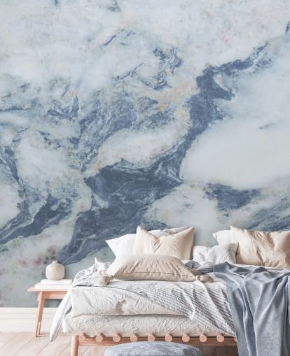 blue customizable marble wallpaper mural called Blue Marble Effect for kitchens and bathrooms