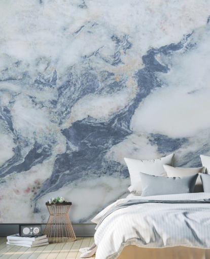 blue customisable marble wallpaper mural called Blue Marble Effect for kitchens and bathrooms