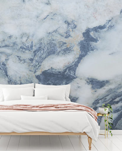 mural de papel pintado de mármol azul personalizable llamado Blue Marble Effect para cocinas y baños