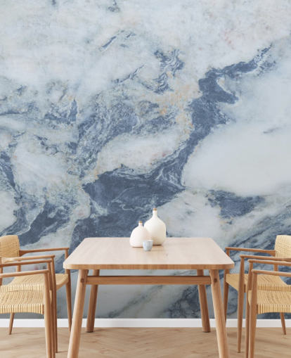 mural de papel pintado de mármol azul personalizable llamado Blue Marble Effect para cocinas y baños