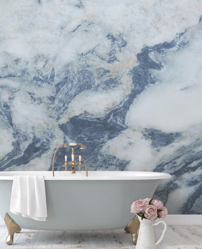 blue customisable marble wallpaper mural called Blue Marble Effect for kitchens and bathrooms