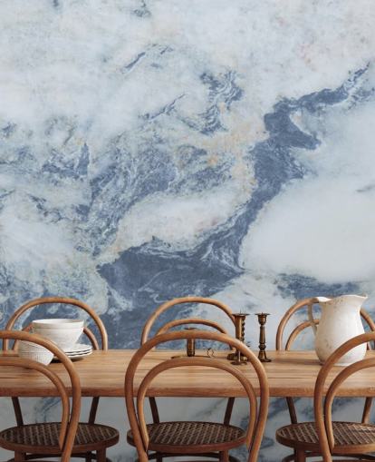 blue customizable marble wallpaper mural called Blue Marble Effect for kitchens and bathrooms
