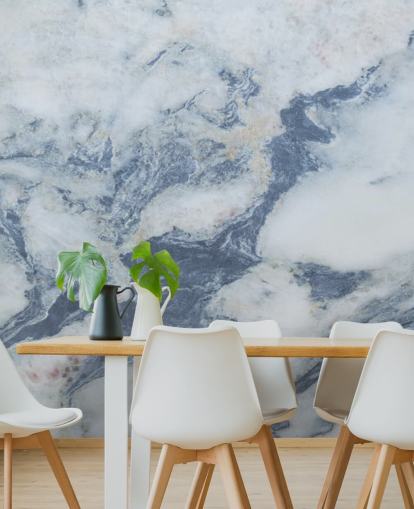 blå anpassningsbar marmor tapetväggmålning kallad Blue Marble Effect för kök och badrum