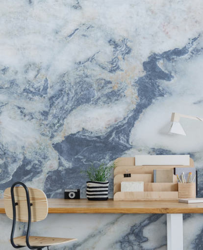 blue customizable marble wallpaper mural called Blue Marble Effect for kitchens and bathrooms