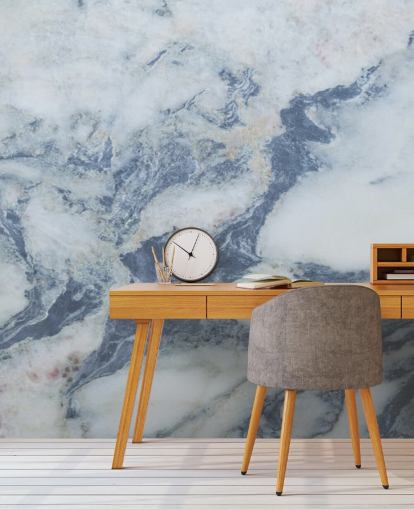 blå tilpasselig marmor tapet vægmaleri kaldet Blue Marble Effect til køkkener og badeværelser