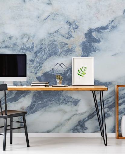 mural de papel de parede de mármore azul personalizável chamado Blue Marble Effect para cozinhas e banheiros