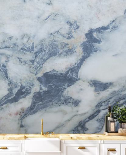 blå tilpasselig marmor tapet vægmaleri kaldet Blue Marble Effect til køkkener og badeværelser