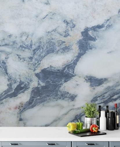 papier peint mural en marbre bleu personnalisable appelé Blue Marble Effect pour les cuisines et les salles de bain