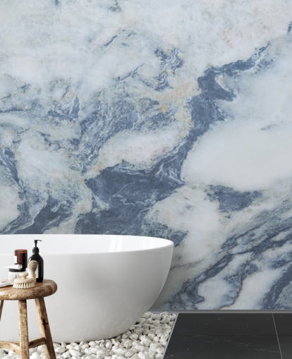 blue customisable marble wallpaper mural called Blue Marble Effect for kitchens and bathrooms