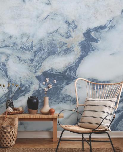 blaue, personalisierbare Marmortapete namens Blue Marble Effect für Küchen und Badezimmer