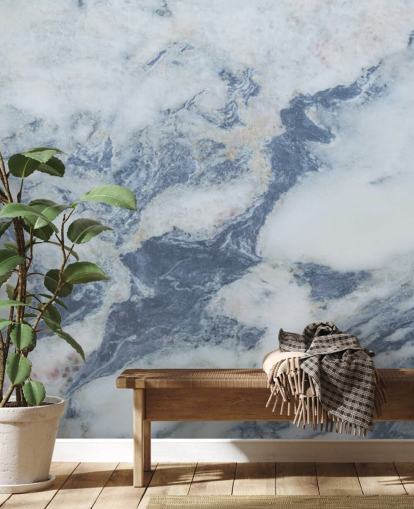 carta da parati murale in marmo blu personalizzabile chiamata Blue Marble Effect per cucine e bagni