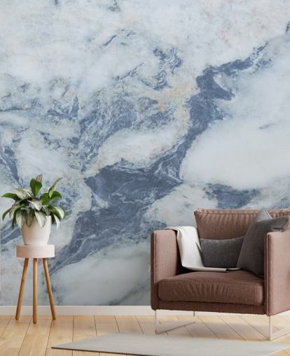 blauwe aanpasbare marmeren behangmuurschildering genaamd Blue Marble Effect voor keukens en badkamers
