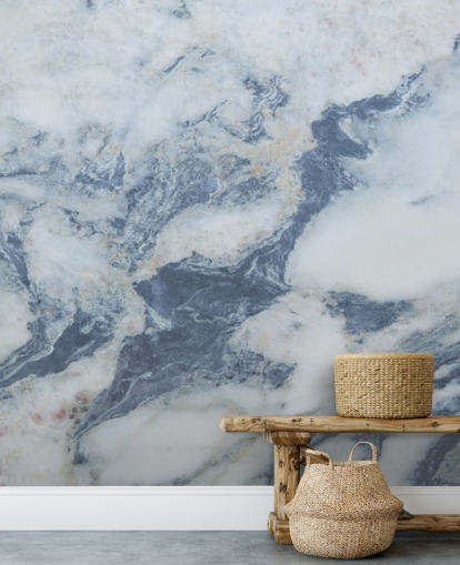 mural de papel pintado de mármol azul personalizable llamado Blue Marble Effect para cocinas y baños