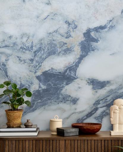 carta da parati murale in marmo blu personalizzabile chiamata Blue Marble Effect per cucine e bagni