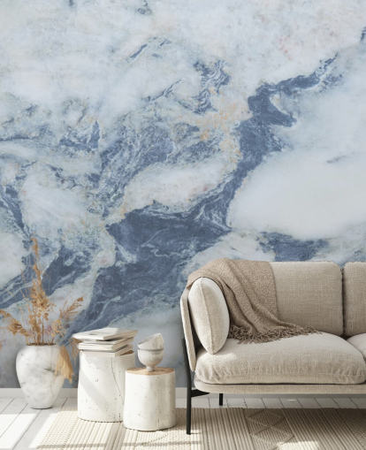blue customisable marble wallpaper mural called Blue Marble Effect for kitchens and bathrooms