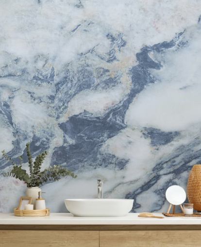 carta da parati murale in marmo blu personalizzabile chiamata Blue Marble Effect per cucine e bagni