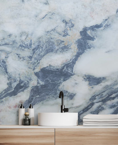 blå anpassningsbar marmor tapetväggmålning kallad Blue Marble Effect för kök och badrum