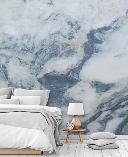 blå anpassningsbar marmor tapetväggmålning kallad Blue Marble Effect för kök och badrum