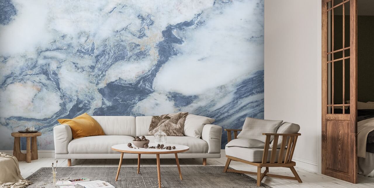 Blue Marble Effect Wallpaper Wallsauce UK