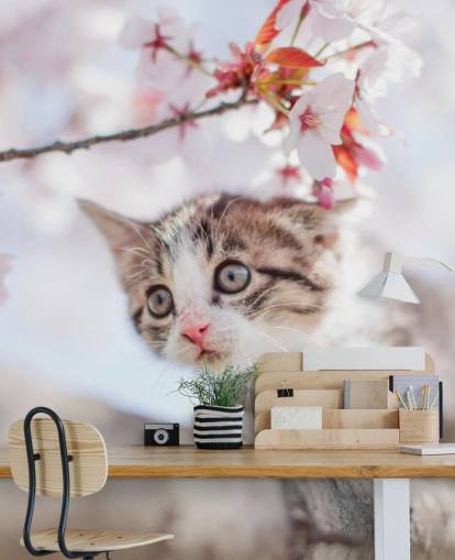Kitten Climbing a Tree Wall Mural 