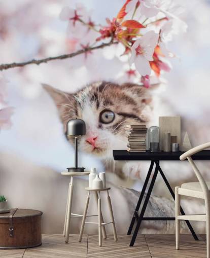 Kitten Climbing a Tree Wall Mural 
