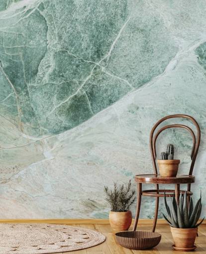 behangmuurschildering met groen en wit marmereffect genaamd Marble Greens voor slaapkamers, woonkamers en badkamers
