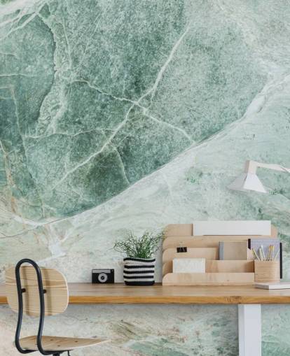 vihreän ja valkoisen marmorivaikutteisen taustakuvan seinämaalaus nimeltä Marble Greens makuuhuoneisiin, olohuoneisiin ja kylpyhuoneisiin