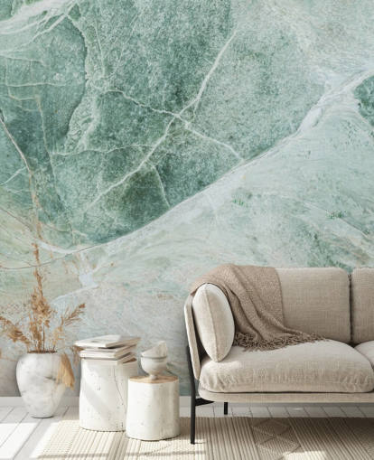 green and white marble effect wallpaper mural called Marble Greens for bedrooms, living rooms and bathrooms
