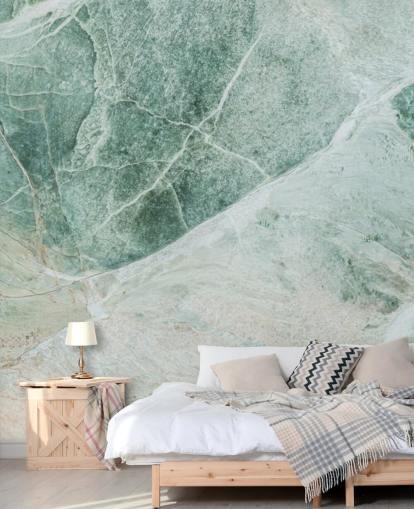 vihreän ja valkoisen marmorivaikutteisen taustakuvan seinämaalaus nimeltä Marble Greens makuuhuoneisiin, olohuoneisiin ja kylpyhuoneisiin