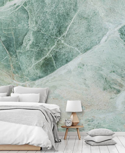 grøn og hvid marmor effekt tapetmaleri kaldet Marble Greens til soveværelser, stuer og badeværelser