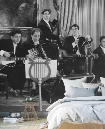 Foto vintage em preto e branco do papel de parede da banda Foto vintage em preto e branco do papel de parede da banda