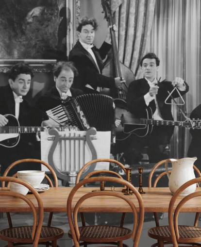 Vintage-Schwarz-Weiß-Foto von Band-Tapete